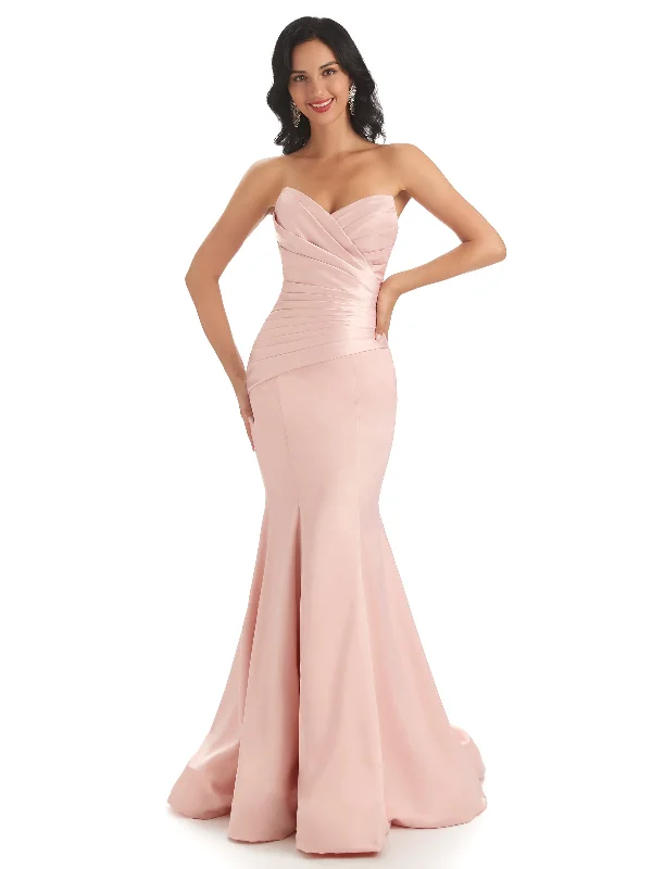 Timeless Women's Apparel Discounts on Casual Weekend Styles Sexy Soft Satin Sweetheart Unique Floor-Length Long Mermaid Bridesmaid Dresses