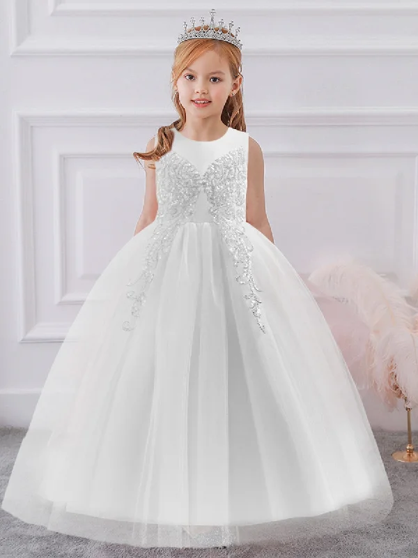 Affordable Luxury Women's Garments Bold Patterns Ball Gown Scoop Sleeveless Flower Girl Dresses with Sequins