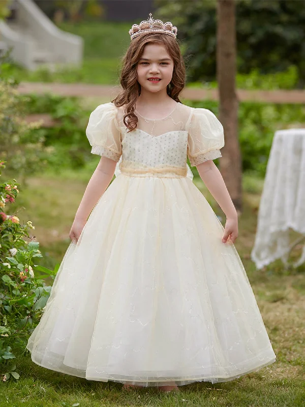 Formal Outfit For Women Buy More, Save More Ball Gown Scoop Puff Sleeves Flower Girl Dresses with Sequins