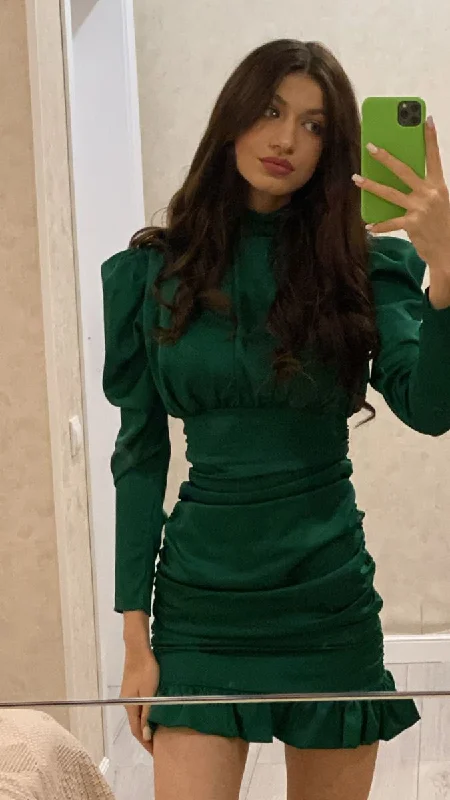 Charming Women's Garments Winter Warm - Up Sale Sexy Green Long Sleeves Party Dress,Green Homecoming Dress  Y5858