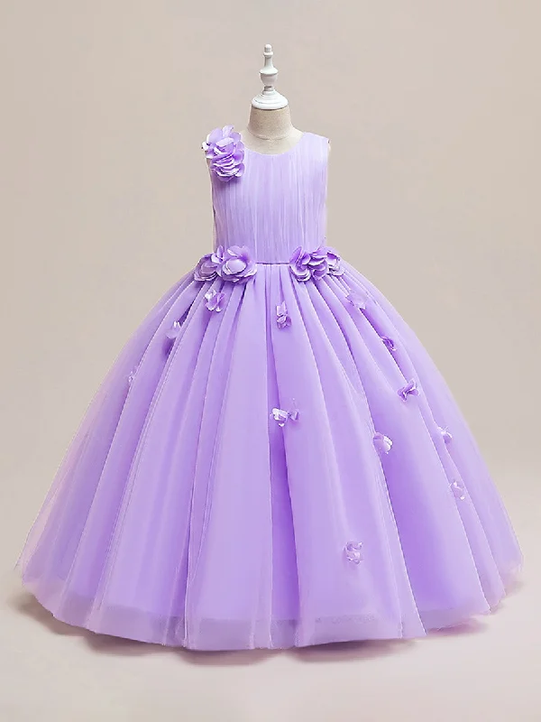 Elegant Women's Attire Dreamy Draping Ball Gown Scoop Sleeveless Flower Girl Dresses with Solid Flower