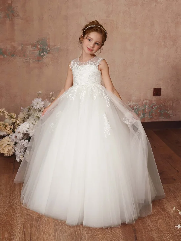 Women's Fashionable Clothing Sets Disco - Inspired Retro Dance Look Ball-Gown Tulle Sleeveless Scoop Neck Floor-Length Flower Girl Dresses