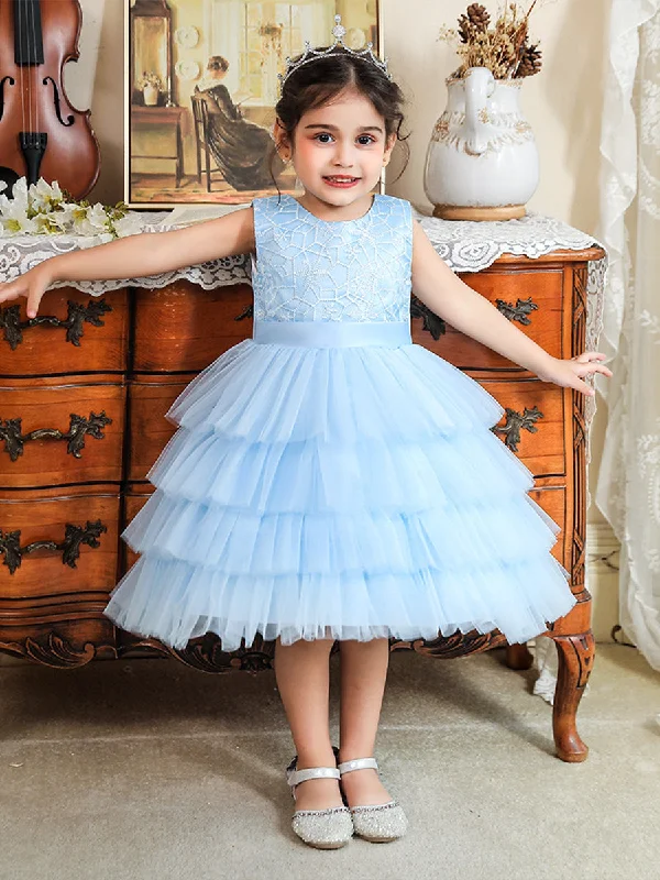 Women's Evening Wear Attire Final Clearance Ball Gown Scoop Sleeveless Flower Girl Dresses with Tiered