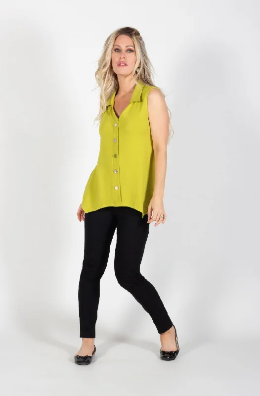 Women's Clothing For Work Rustic Countryside Charm Look Lime Bamboo Button Down Placket Sleeveless Tunic