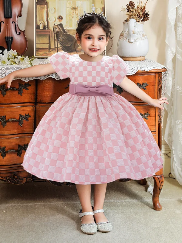 Charming Women's Holiday Apparel Cottagecore Rustic Charm Style Ball Gown Scoop Puff Sleeves Ruched Flower Girl Dresses