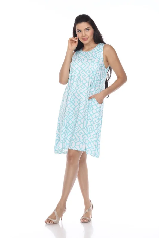 Fashionable Women's Outfit Dreamy Draping Baby Blue and White Sleeveless Dress