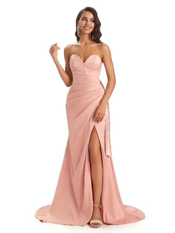 Formal Outfit For Women Urban Sophistication Sexy Soft Satin Side Slit Sweetheart Long Mermaid African Bridesmaid Dresses