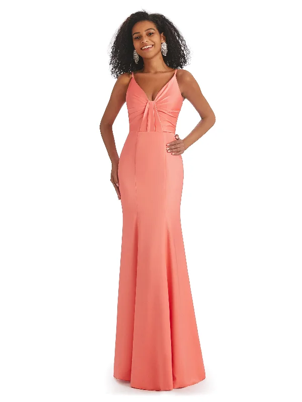 Women's Office Attire Score Big on Glamorous Red - Carpet Styles Sexy Soft Satin Spaghetti Straps V-neck Long Mermaid African Bridesmaid Dresses