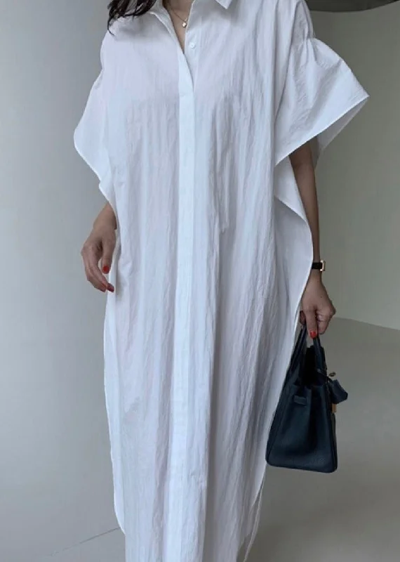 Affordable Women's Outfit Subtle Sophistication Plus Size White Peter Pan Collar Button Cozy Long Shirt Dress Summer