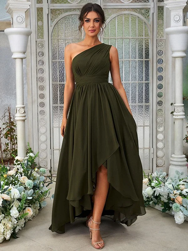 Timeless Women's Garments Today Only A-Line/Princess Chiffon Ruffles One-Shoulder Sleeveless Asymmetrical Bridesmaid Dresses