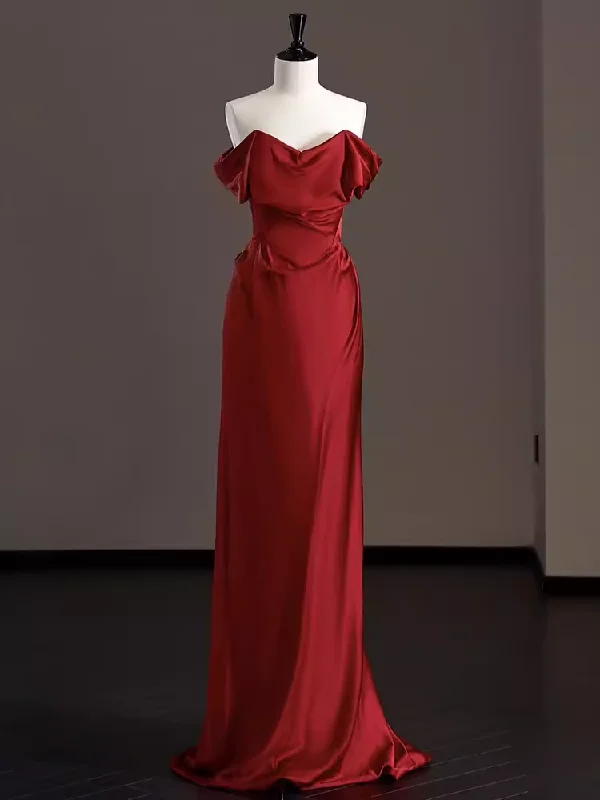 Women's Vintage-Inspired Outfit Fashion-Forward Style Sexy Mermaid Red Off The Shoulder Long Prom Dresses Satin Birthday Outfits C246