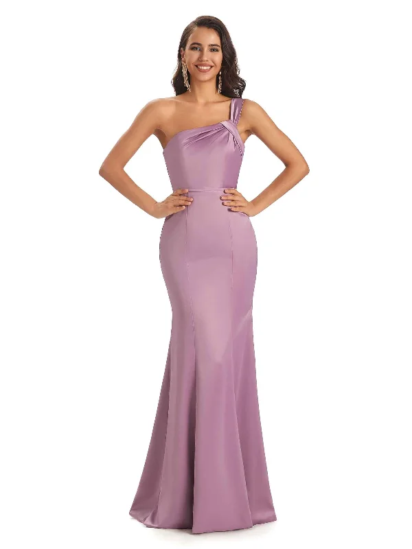 Plus-Size Women's Clothing Disco - Inspired Retro Dance Look Sexy One shoulder Soft Satin Mermaid Floor Length Long Bridesmaid Dresses Online