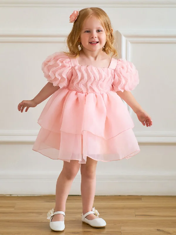 Women's Party Outfit Limited - Time Bundle Ball Gown Scoop Puff Sleeves Flower Girl Dresses with Ruffles