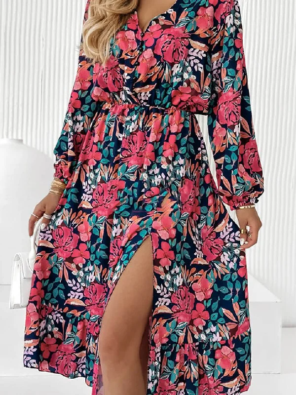 Sustainable Fashion Clothing For Women Weekend Special Printed Long Sleeve Slit Dress