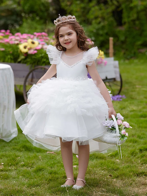 Women's Casual Outfit Last Chance Sale Ball Gown Scoop Flying Sleeves Flower Girl Dresses with Beading