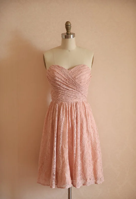 Women's Comfortable Garments Luxury Comfort High Quality French Lace Short Blush Pink Bridesmaid Dress