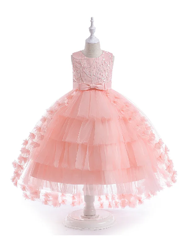 Women's Cozy Outfit For Lounging Everyday Glamour Princess Ball Gown Scoop Embroidery Tiered Flower Girl Dresses with Belt