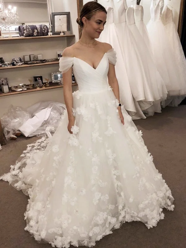 Women's Seasonal Clothes Ethnic Cultural Event Wear Off The Shoulder A-line Wedding Dresses, Elegant Appliques Wedding Dresses