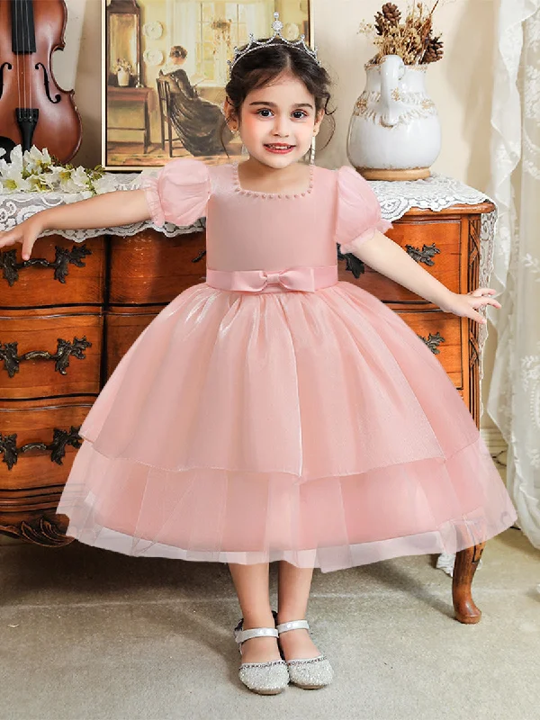 Stylish Women's Apparel Sophisticated Cut Ball Gown Square Neck Puff Sleeves Flower Girl Dresses with Beading