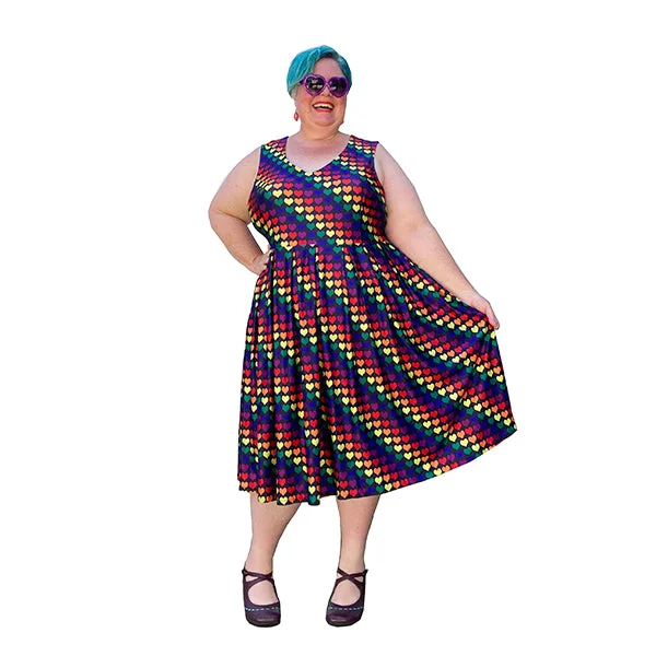 Women's Casual Garments Save on Inspired Styles Rainbow Hearts Vee Sleeveless plus size dress with pockets sizes 14 - 36