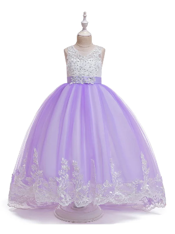 Women's Weekend Outfit Vibrant Prints Princess Ball Gown Scoop Sleeveless Flower Girl Dresses with Appliques