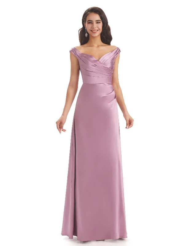 Women's Night-Out Clothes Feminine Charm Elegant Soft Satin V-neck Long Unique Wedding Bridesmaid Dresses Online