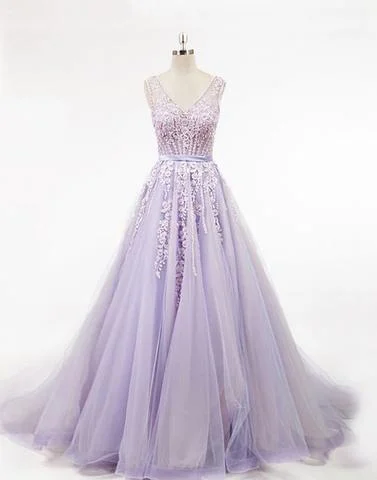 Women's Outfit For The Office Mother's Day Special Lavender ball gown prom dress with Beads,back party dress,  appliques dress