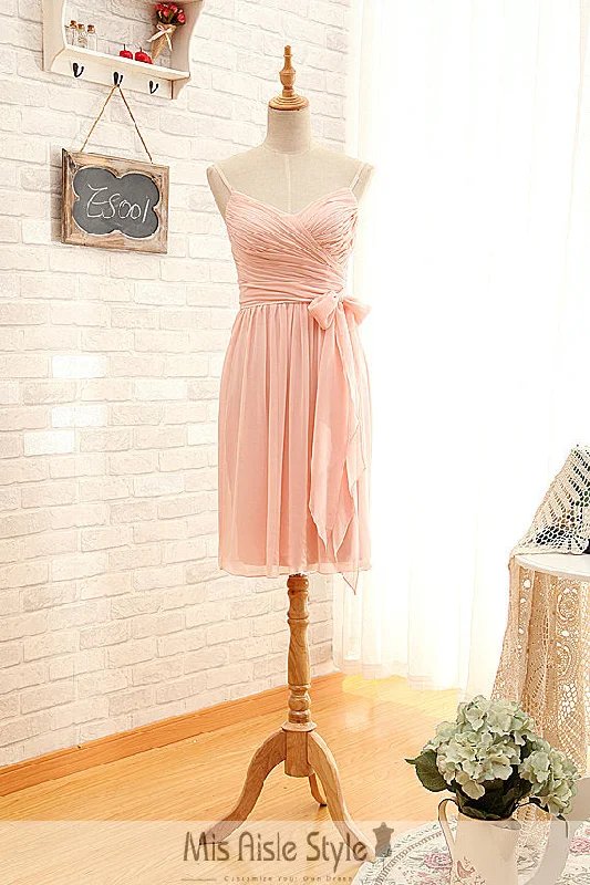 Women's Vintage Garments Elevated Style Short Spaghetti Straps Pearl Pink Bridesmaid Dress