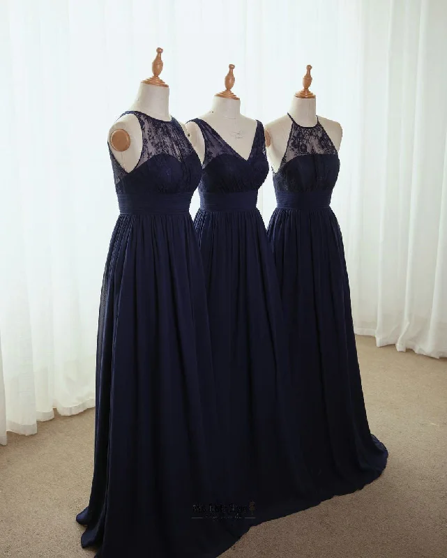 Women's Elegant Garments Everyday Glamour Long Navy Blue Cheap Bridesmaid Dress