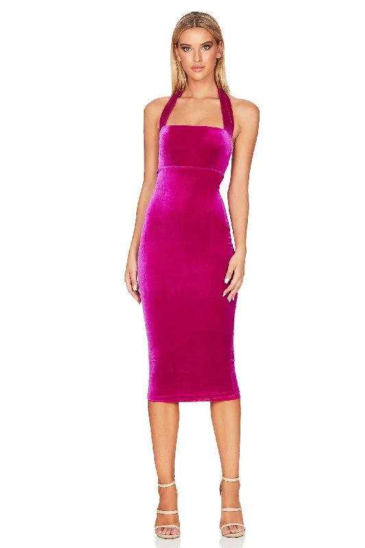 Women's Sporty Chic Clothes Grab Romantic Date - Night Styles Now Nookie Vera Velvet Midi Dress - Fuchsia