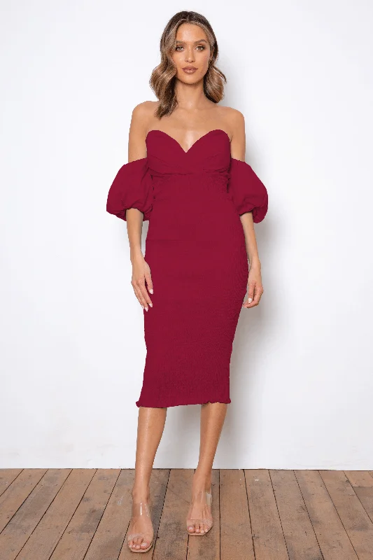 Comfortable Outfit For Women Charming Silhouette Sweetie Midi Dress - Burgundy