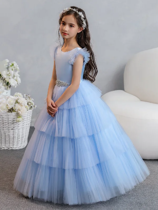 Women's Office Clothing Rustic Countryside Charm Look Tulle Ball Gown/Princess Flower Girl Dresses With Tiered Pleats & Rhinestones