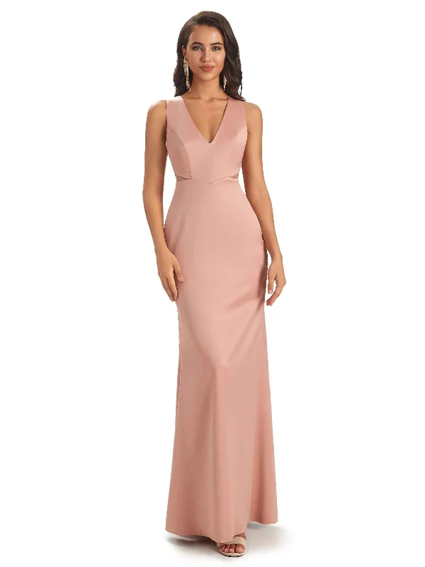 Women's Travel Attire Discounts on Casual Weekend Styles Sexy Soft Satin V-neck Floor-Length Long Mermaid Chic Modern Bridesmaid Dresses Online