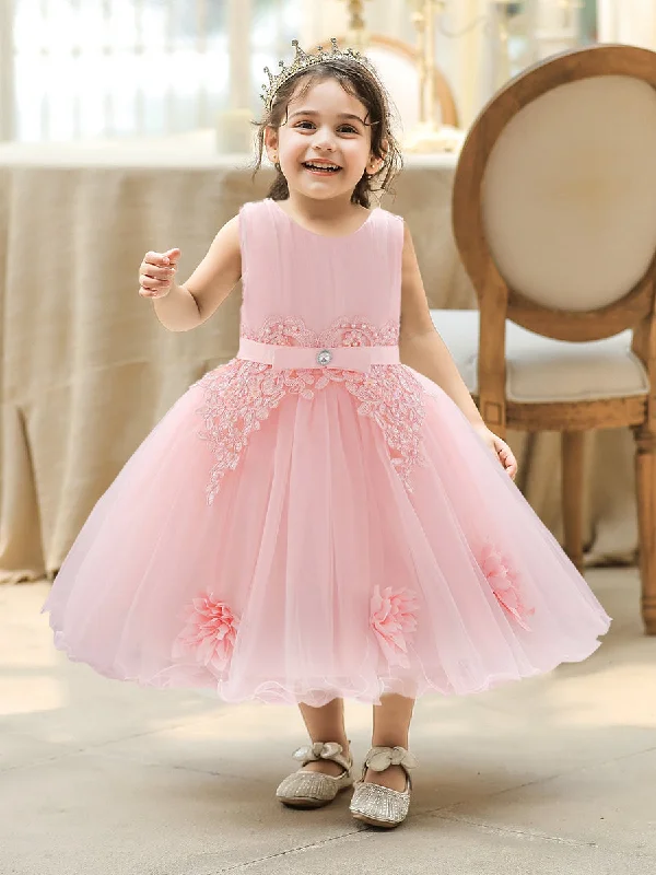 Women's Occasion Wear Apparel Flash Sale Ball Gown Scoop Sleeveless Ruched Flower Girl Dresses