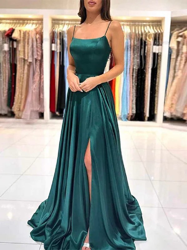 Women's Fashionable Clothing Sets Big Savings on Minimalist Office Styles Women A-Line Satin Prom Dresses Long Spaghetti Straps Evening Gowns Formal Party Dress YPD563