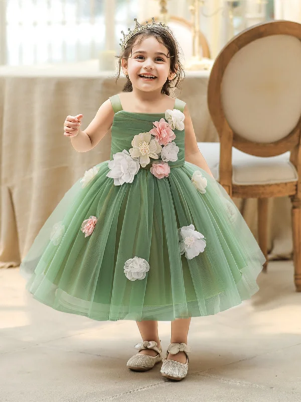 Women's Fashion-Forward Apparel Limited - Stock Ball Gown Square Neck Sleeveless Ruched Flower Girl Dresses