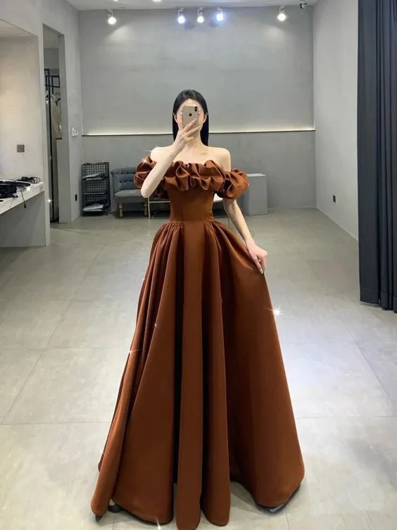 Women's Clothes And Garments Rustic Countryside Charm Look Brown A-Line Long Party Dress, Long Bridesmaid Dress,Prom Dress    S2586