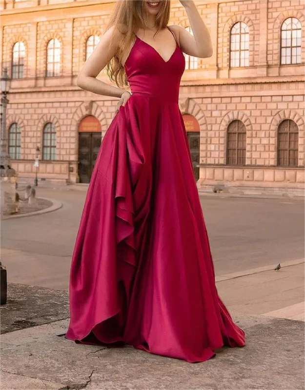 Women's Trendy Activewear Apparel Mother's Day Special Women Satin Prom Dresses Long V-Neck Evening Gowns Formal Party Dress YPD475