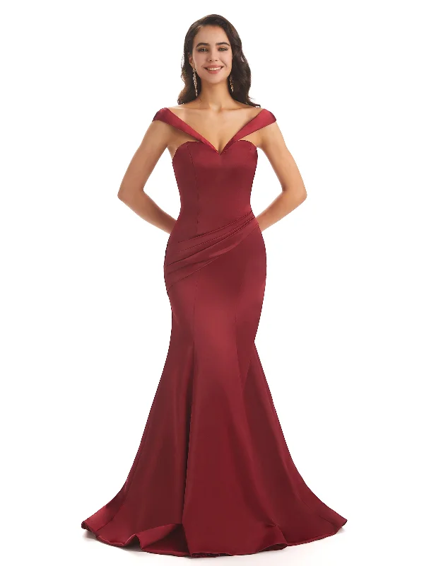 Women's Comfortable Clothes For Weekends Sophisticated Cut Sexy Soft Satin Cap Sleeves Long Mermaid Unique Bridesmaid Dresses Online