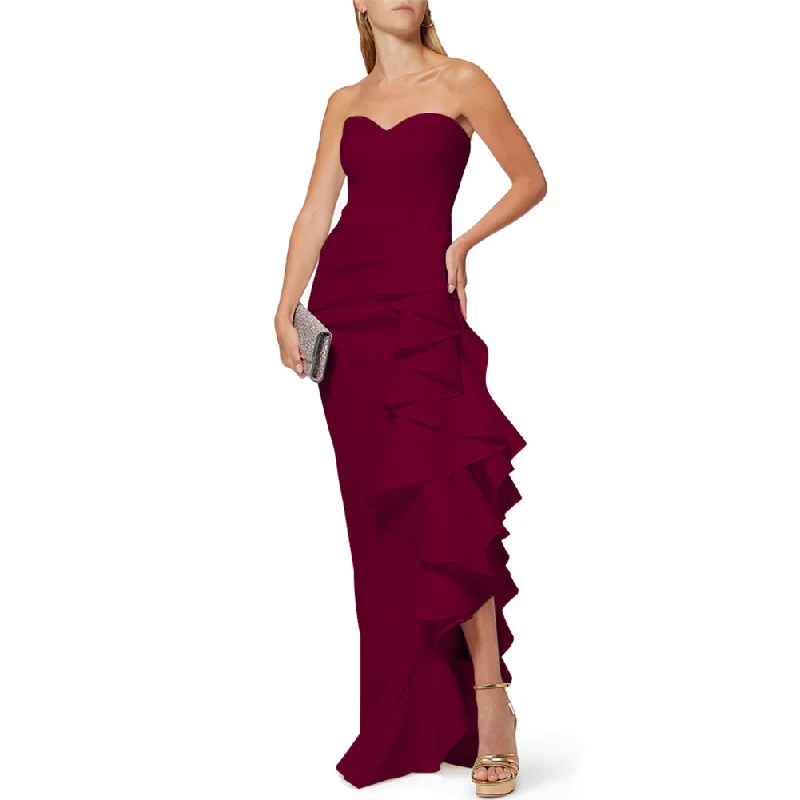 Women's Professional Clothes Coastal Beach - Inspired Style Red Strapless Sleeveless Frill Maxi Bodycon Dress LY19280