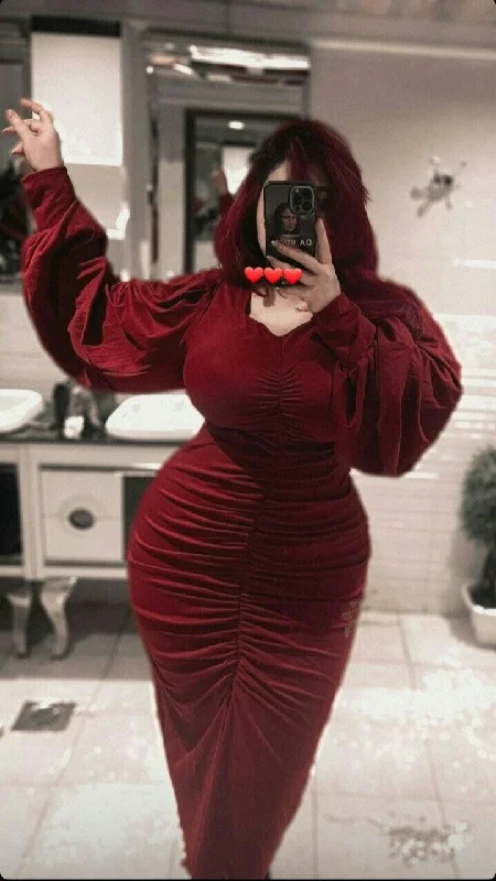 Women's Garments Mid - Season Sale Vintage Burgundy Evening Dress With Long Sleeves Y4884