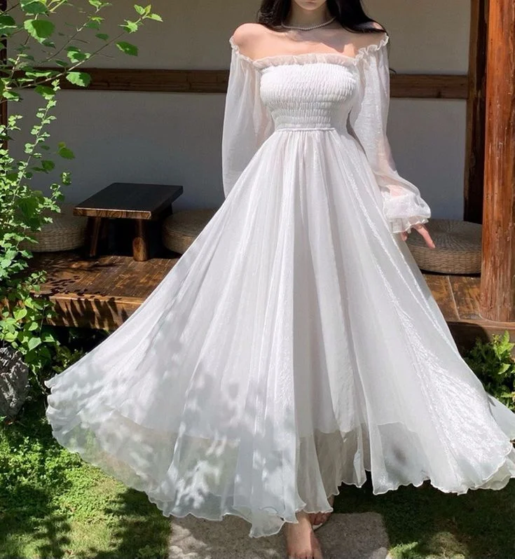 Comfortable Women's Attire Lightweight Fabric White Tulle Dress,Long Sleeve Fairy Dress,Fairy Prom Dress Y6730