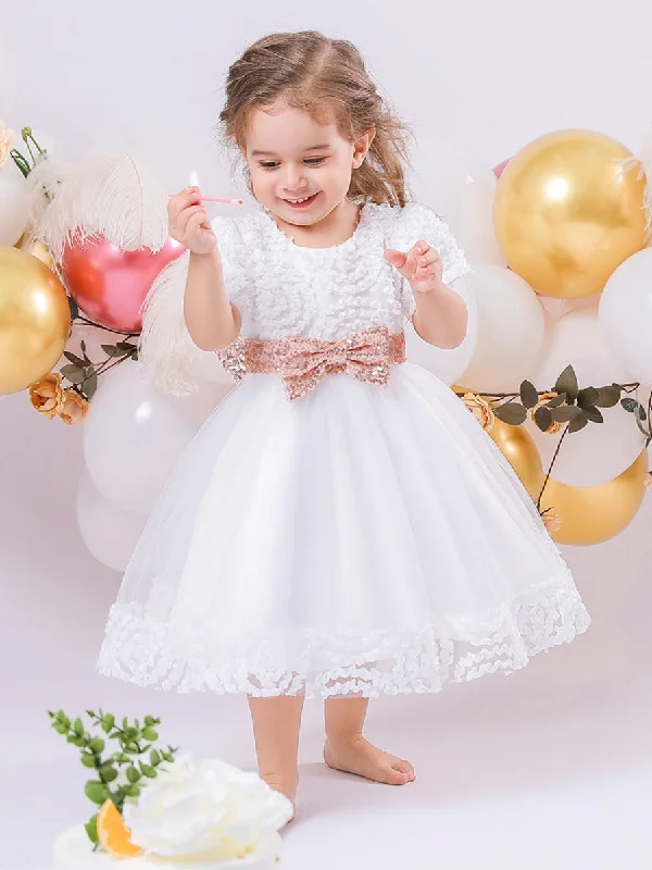 Women's Transitional Apparel Discounts on Casual Weekend Styles Ball Gown Scoop Short Sleeves Sequins Flower Girl Dresses