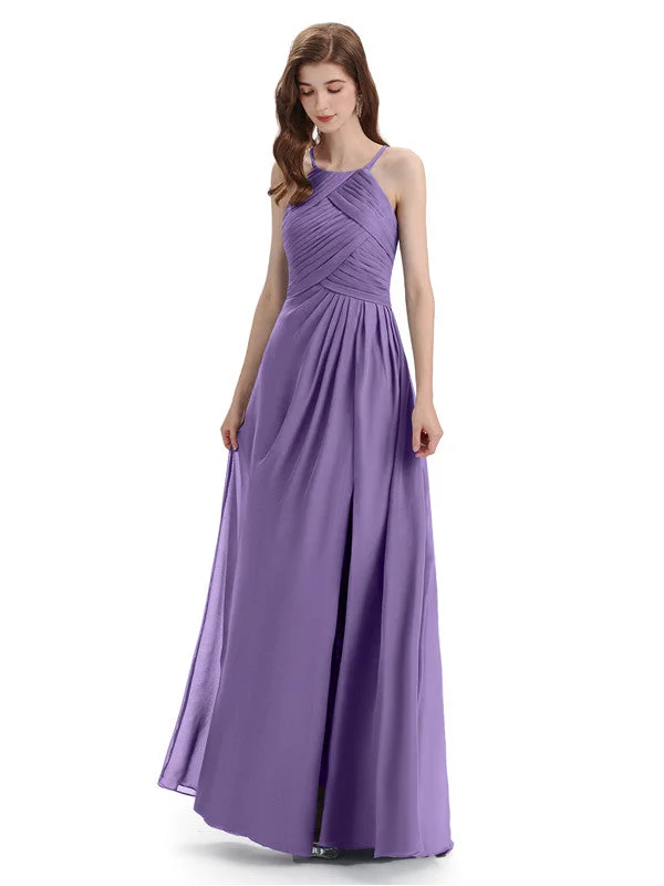 Women's Vintage Attire Limited Quantities Charming Halter Side Slit Floor Length Bridesmaid Dresses