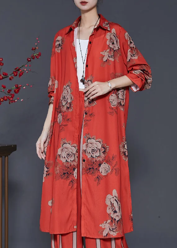 High-Fashion Women's Clothing Holiday Sale Art Orange Peter Pan Collar Print Silk Shirt Dress Spring