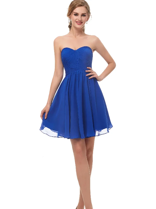 Chic Women's Attire Y2K Nostalgic Fashion Look Sweetheart Sleeveless Royal blue Chiffon Short Homecoming Dresses AS12673