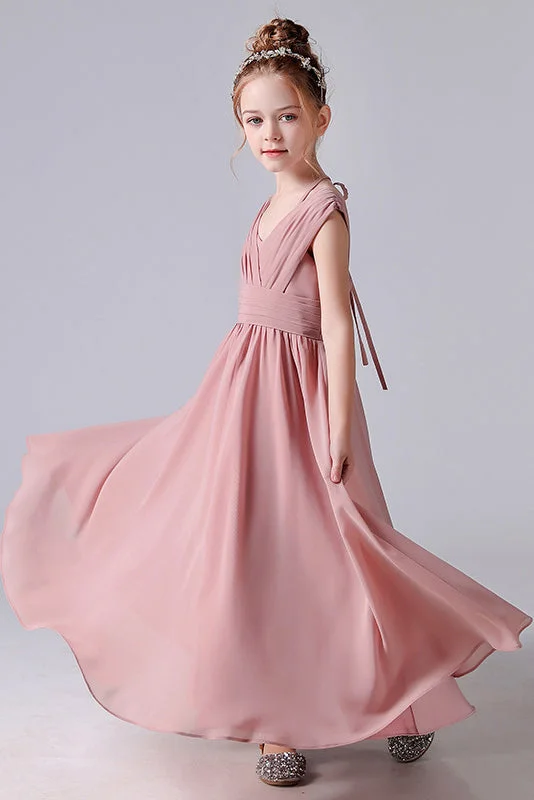 Women's Classic Outfit Chic Allure Pink A-Line Chiffon Sleeveless Flower Girl Dress With Pleats