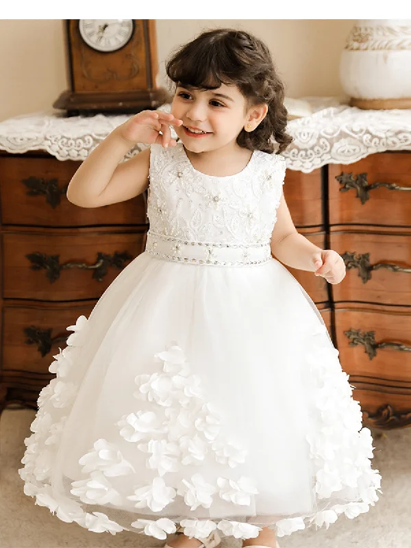 Women's Luxury Attire Hollywood Glam Award - Show Style Ball Gown Scoop Sleeveless Flower Girl Dresses with Beading