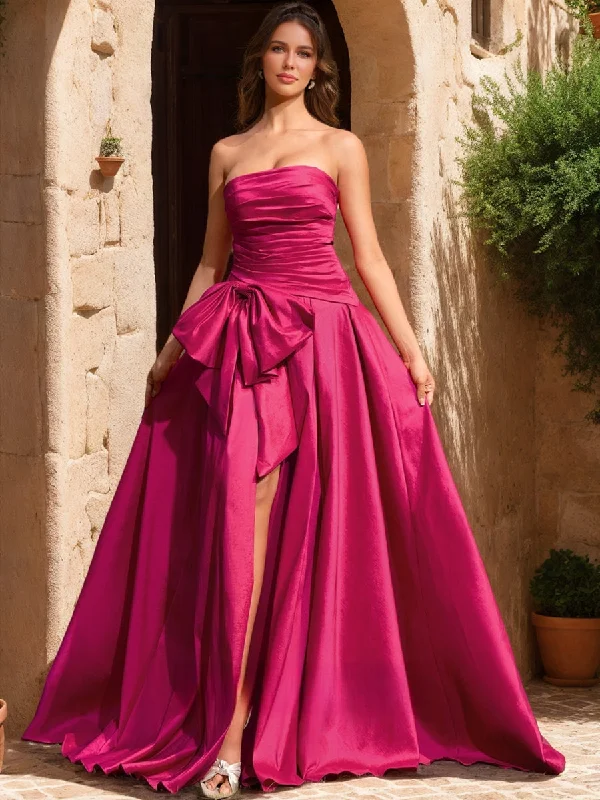 Luxury Women's Clothing Feminine Flow Ball Gown Strapless Sleeveless Split Side Prom Dresses