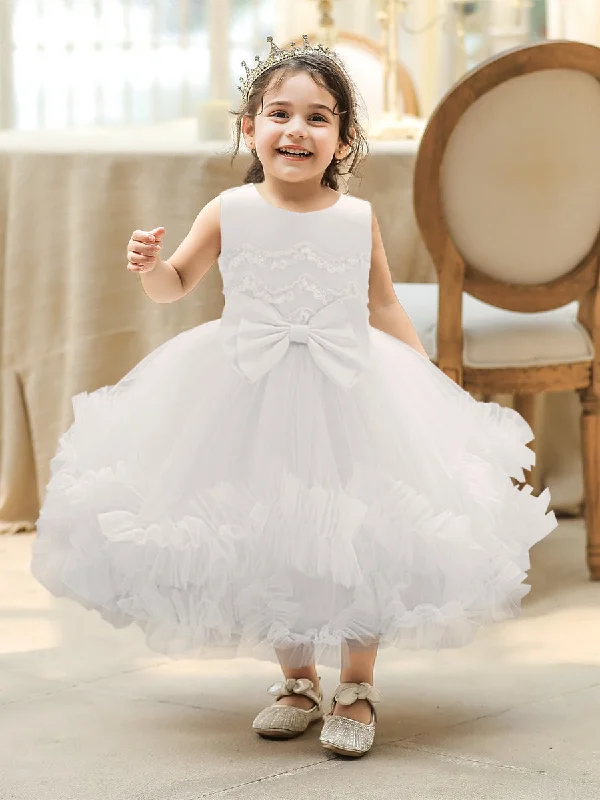 Women's Everyday Apparel Nordic Minimalist Home Look Ball Gown Scoop Sleeveless Flower Girl Dresses with Lace